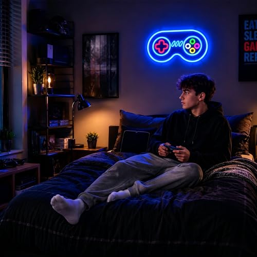 Gamer Neon Sign, Gaming Neon Signs for Wall Decor - Game LED Signs for Teen Boys Room, Gaming Room Decor - USB Powered Light Up Sign Decorations