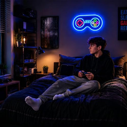 Gamer Neon Sign, Gaming Neon Signs for Wall Decor - Game LED Signs for Teen Boys Room, Gaming Room Decor - USB Powered Light Up Sign Decorations