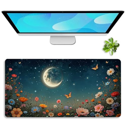 Vimorco Waterproof Desk Pad,XXL Large Mouse Extended Gaming Mousepad with Anti-Slip Rubber Base,Computer Laptop Keyboard Mouse Mat for Women Girls Work,Game,Office,31.5 x 15.7 inch,Black Moon Flowers - color: Black Moon Flowers