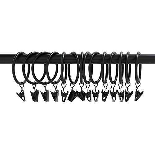 Ivilon Curtain Rings - Set of 14 Decorative Drapery Clip with Strong Clips 2" Diameter Color Black - color: Black, size: Set of 14 (2")