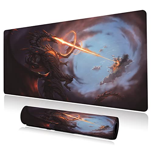 Extended Large Gaming Mouse Pad Cool Dragon Flame XXL Size Keyboard Mouse Mat Desk Pad with Non Slip Rubber Base Stitched Edges Office Decor for Women Girls Men,35.4 x 15.7inch - color: Cool Dragon Flame