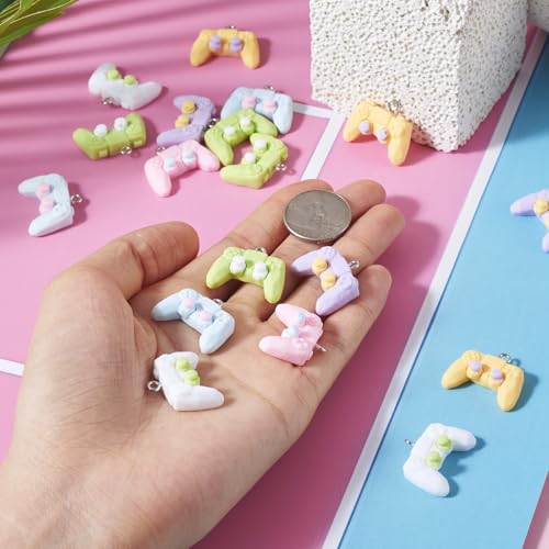 Cheriswelry 24Pcs Game Controller Charms Key Ring Pendant Charms Video Game Resin Charm 18mm 6 Colors for DIY Craft Earring Necklace Jewelry Making