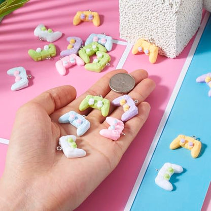 Cheriswelry 24Pcs Game Controller Charms Key Ring Pendant Charms Video Game Resin Charm 18mm 6 Colors for DIY Craft Earring Necklace Jewelry Making