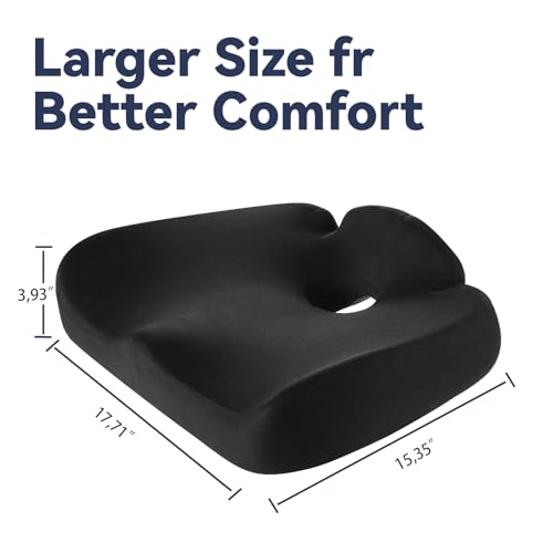 Ergonomic Memory Foam Seat Cushions for Office Chairs –Office Chair Cushion for Coccyx, Tailbone & Pressure Relief –Large Desk Chair Pad for Office, Gaming & Long Sitting,Washable Non-Slip Cover