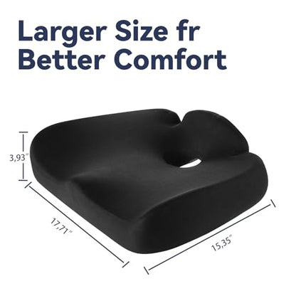 Ergonomic Memory Foam Seat Cushions for Office Chairs –Office Chair Cushion for Coccyx, Tailbone & Pressure Relief –Large Desk Chair Pad for Office, Gaming & Long Sitting,Washable Non-Slip Cover