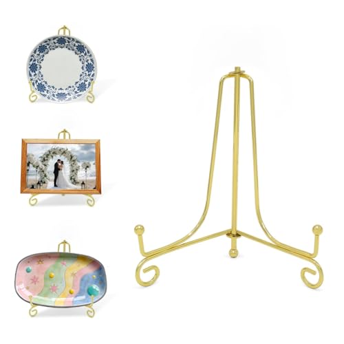 Iron Plate Stands for Display, Foldable Book Holder & Easel Stand for Sign, Versatile Poster Stand and Small Plate Stand for Home Decor, Art, Photo Frame, Card, Crystal Display (Gold, 6 inch (4Pcs)) - color: Gold, size: 6 inch (4Pcs)