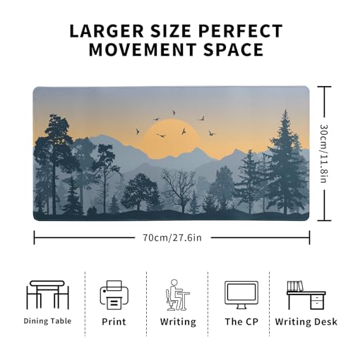 Mountain Gaming Mouse Pad 27.6x11.8 Inch Forest Large Mousepad Extended Grey Mousepad Gaming Non-Slip Rubber Base Stitched Edges Keyboard Mouse Mat Desk Pad for Office Home and Game - color: Mountain 2