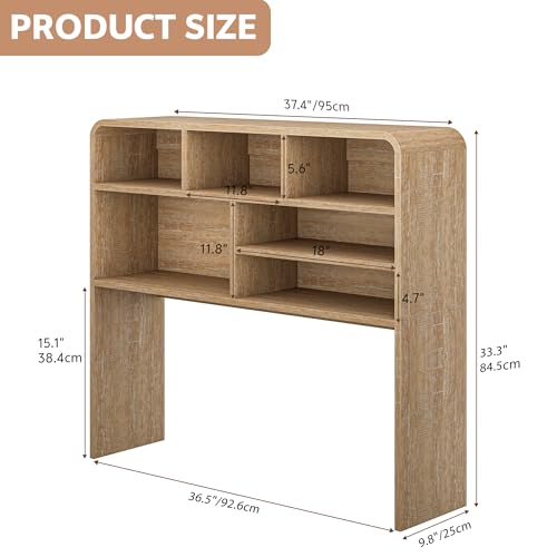 5-Tier Desk Shelf, 37.4''W Desktop Bookshelf for Computer Monitor, Desktop Organizer Shelf Storage Rack with 6 Cubbies, 5-Level Desk Hutch Display Rack for Home, Office, Dorm, Vanity, Natural - color: Natural, size: 37.4"W