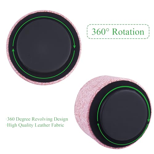lizimandu Round Leather Art Supply Organizer,Remote Control Holder,360 Degree Spinning,Multi-Functional Pencil Holder,4 Compartments Desktop Stationary Organizer(1-Carved Pink) - color: 1-Carved Pink