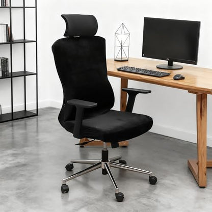 Ergonomic Office Chair Covers Set with Headrest Cover Velvet Stretch Black Cover for Office Chairs with Headrest Washable - color: Velvet-black, size: Chair and Headrest Covers
