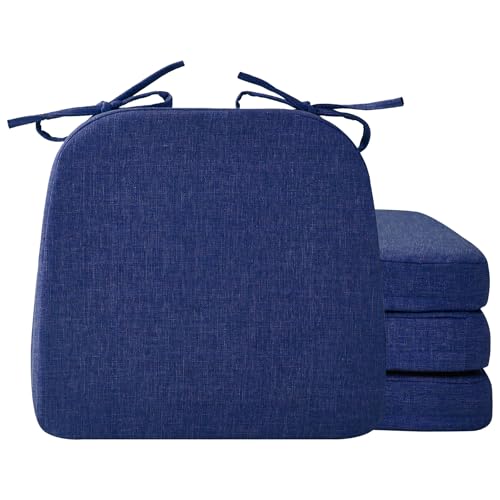 Ruqmuis Chair Cushions for Dining Chairs, 2" Thick Seat Cushions for Kitchen Chairs, D-Shaped Chair Pads with Washable Cover, Ties and Non Slip Backing, 17'' x 16'', Set of 4, Blue - color: Blue, size: 4 Count(Pack of 1)
