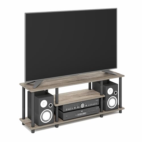 Furinno Turn-N-Tube No Tools 3D 3-Tier Entertainment TV Stand up to 50 inch TV, Round Tubes, French Oak Grey/Black - color: French Oak, size: 50 inch