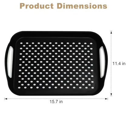 Non Slip Lap Trays with Handles, Set of 2 Food Trays for Eating on Couch, Dishwasher Safe Rectangular Serving Trays for Dinner, Breakfast & Snacks (Black) - color: Black