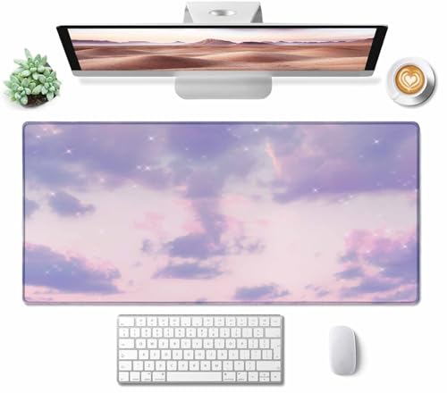 Gaming Mouse Pad, XXL Extended Computer Keyboard Long Mouse Mat, Large Desk Pad for Office Laptop, Non-Slip Rubber Base with Stitched Edge Mousepad, 31.5X15.7 inch Purple Cloud - color: Purple Cloud, size: 31.5L x 15.7W inches