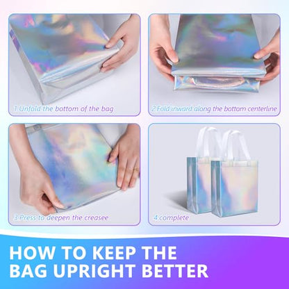 NEOACT 30 Pcs Iridescent Gift Bags Medium Size,Glossy Holographic Reusable Gift Bags with Handles,Ideal Goodie Bag for Birthday,Wedding,Christmas,Party Favor - 7.8x3.9x10 Inch