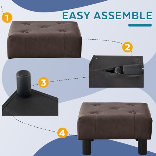 Small Foot Stool Ottoman, Faux Leather Footstool Ottoman Foot Rest for Couch, Rectangle Footstools and Ottomans Small for Living Room, Entryway and Bedroom (Brown) - color: Brown
