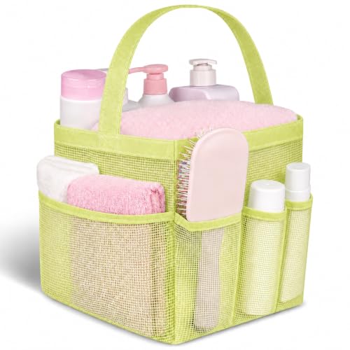 Attmu Mesh Shower Caddy Portable for College Dorm Room Camping Essentials, Shower Caddy Dorm with 9-Pockets, Large Capacity Hanging Basket Bathroom Bag for Toiletry, Swimming, Gym, Camp, Beach - color: light yellow