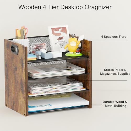 Desk Organizer, 4 Tier Desktop File Organizer and Paper Tray Organizer, Office Desk Accessories for Mail, Documents, Papers, Notebooks and Home Office Storage - size: 4 Tier