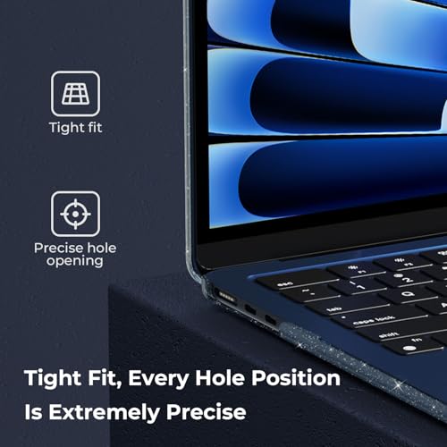 EooCoo Case Compatible with MacBook Air 13 inch M5 2026-2022 Release M4 M3 M2 A3449 A3240 A3113 A2681, Glitter Hard Shell&Keyboard Skin Cover&Screen Protector for Mac Air 13.6 inch, Sparkly Midnight - color: Glitter Midnight