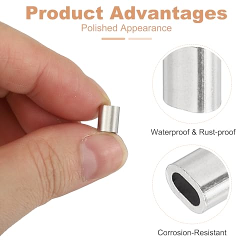 uxcell 1/16"(2mm) Wire Rope Stop Sleeve, 304 Stainless Steel Cable Wire Rope Crimping Loops Sleeve Ferrules for Cable Ferrule, Silver 20Pcs - size: 1/16"(2mm)