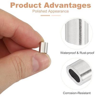 uxcell 1/16"(2mm) Wire Rope Stop Sleeve, 304 Stainless Steel Cable Wire Rope Crimping Loops Sleeve Ferrules for Cable Ferrule, Silver 20Pcs - size: 1/16"(2mm)