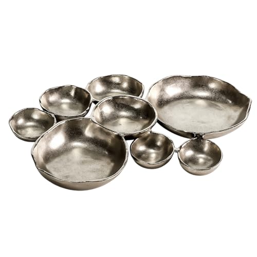 9 Cluster Decorative Bowls Bright Silver Snack Tray Bowl Chip & Dip Serving Piece Strong Brass Centerpiece Beautiful Room Accent & Entertaining Parties Home Decor Wedding Gifts 22 Inch Decorative Gift - color: Bright Silver 9 Cluster 22"