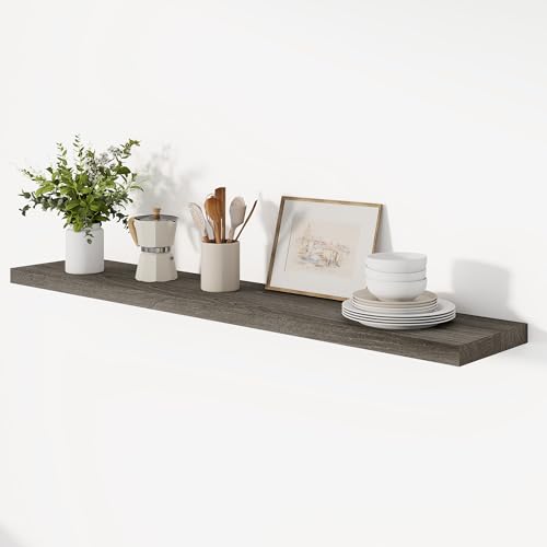 Vivelove Flat Edge Elm Wood Floating Shelf with Invisible Bracket 48”Grey - color: Grey, size: 48”,set of 1