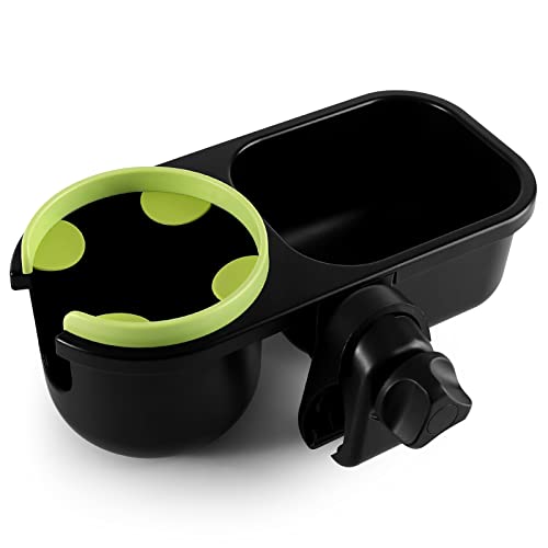 Accmor Stroller Cup Holder with Tray, Universal Cup Holder Tray for Uppababy Nuna Doona Strollers, Bottle Drinks Holder for Stroller, Wheelchair, Walker - style: Tray-2 in-1-Green