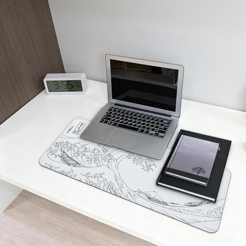 Gaming Mouse Pad, Large 31.5 x 11.8 inches Mousepad, Long Keyboard Pad, Cute Mouse Mat for Computer with Stitched Edges and Non-Slip Base (Japanese Grey White Wave) - color: Japanese White Wave