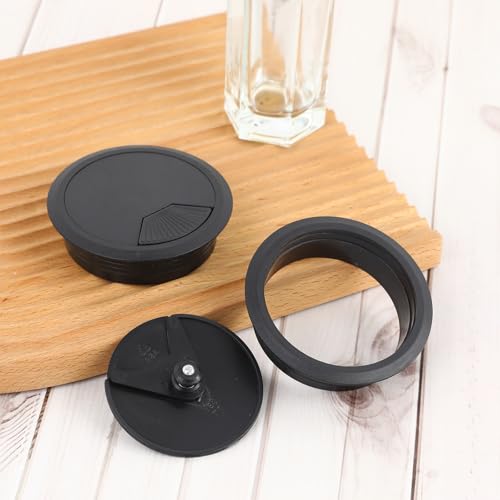 2PCS Black Cable Grommets Desk Hole Cover 60mm 2-3/8 Inch Desk Hole Grommet Table Cord Cable Grommet Desk Wire Hole Plug Cover for Cables and Cords Management Office Supplies