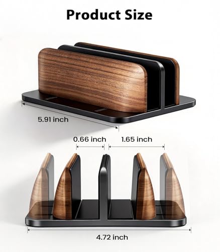 LOXP Vertical Laptop Stand, [Dual Slot Wooden + Aluminum Laptop Holder], Desktop Adjustable MacBook Stand, Adjustable Base, for MacBook Pro/Air, (up to 17.3-inch All laptops) - color: Classic Black