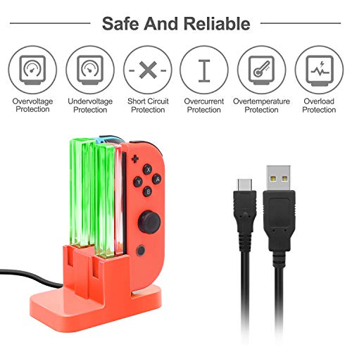 FastSnail Charging Dock Compatible with Nintendo Switch for Joy Con & OLED Model Controller with Lamppost LED Indication, Charger Stand Station Compatible with Joy Cons with Charging Cable (Red) - color: Red, size: 6.2/7.0 inch