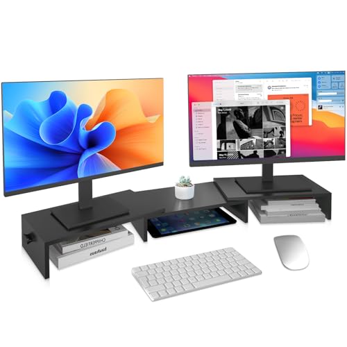 Pholiten Dual Monitor Stand Riser for 2 Monitors，Desktop Monitor Stand with Adjustable Length and Swivel Angles, Extra Long Multifunctional Stand up to 48.2" fit Computer Laptop Printer Max 44 lbs
