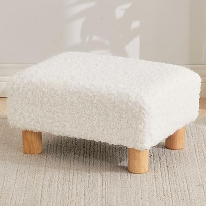 Small Foot Stool Ottoman, Sherpa Footstool Ottoman Foot Rest for Couch, Rectangle Footstools and Ottomans Small for Living Room, Entryway and Bedroom (White) - color: Sherpa White