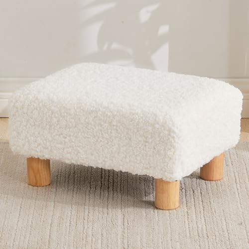Small Foot Stool Ottoman, Sherpa Footstool Ottoman Foot Rest for Couch, Rectangle Footstools and Ottomans Small for Living Room, Entryway and Bedroom (White) - color: Sherpa White
