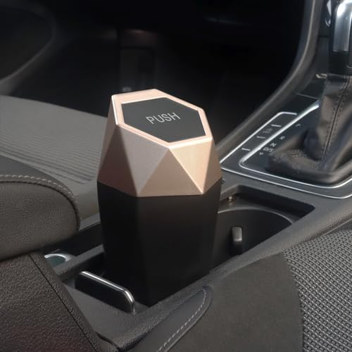 Car Trash Can Bin,Small Garbage Can with Lid,Automotive Cup Holder Mini Cars Trashcan,Portable Cute Cars Door Trash Cans,Women Car Dustbin (2Pcs, Gold) - color: Gold