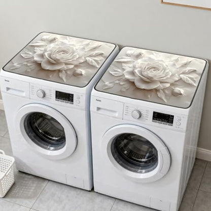 Nuxovilar White Rose Dryer Cover for the Top, Non-slip Washer & Dryer Protector, 23.62"x19.68" Dust-proof Washing Machine Mat, Diatom Mud Polyester Dryer Top Pad for Laundry Room - color: YLU00525