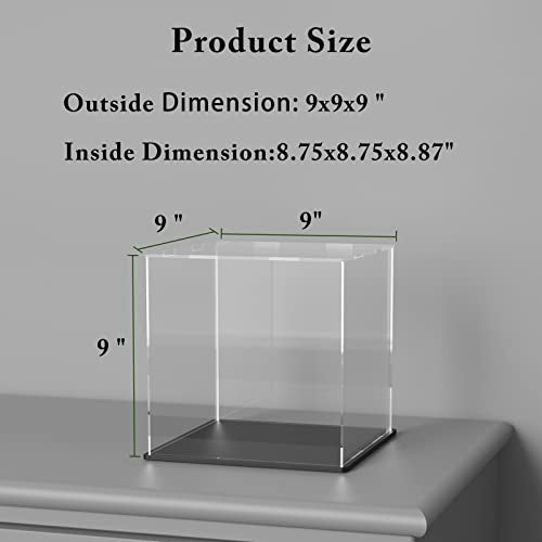 Acrylic Display Case, Super Clear Displaying Box with Matt Base and Lid for Toys, Figures, Collectibles (9x9x9 inch) - color: Matt Black, size: 9x9x9 inch