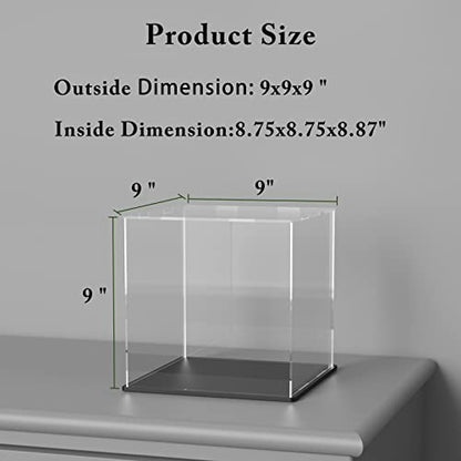 Acrylic Display Case, Super Clear Displaying Box with Matt Base and Lid for Toys, Figures, Collectibles (9x9x9 inch) - color: Matt Black, size: 9x9x9 inch