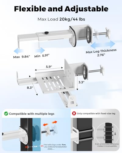 JOY worker No Drilling Under Desk PC Mount for Standing Desk, Clamp-On Desk Leg Computer Mount with Extra Protective Arms, Adjustable Computer Case CPU Holder Holds Up to 44lbs, White - color: White, style: Upgraded