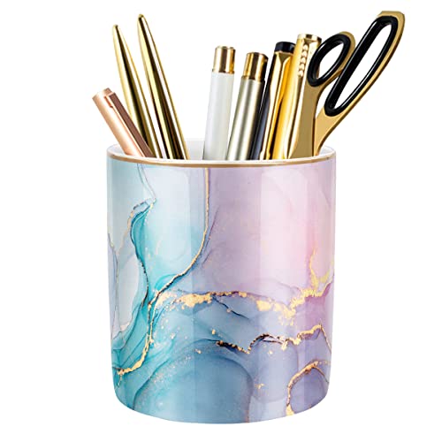 Large Capacity Colored Pen Holder for Desk, Ceramic Pencil Holder Makeup Brush Holders, Desk Accessories & Workspace Organizers for Home, Office, Colorful Green - color: Colorful Green