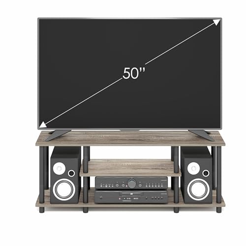 Furinno Turn-N-Tube No Tools 3D 3-Tier Entertainment TV Stand up to 50 inch TV, Round Tubes, French Oak Grey/Black - color: French Oak, size: 50 inch