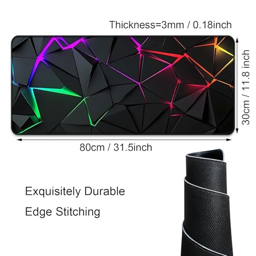Blacklight Geometric Gaming Mouse Pad – UV Reactive Large Extended Glow in the Dark Waterproof Desk Mat with Non-Slip Rubber Base for Gamers, Office & Home - 31.5" x 11.8" - color: Geometric