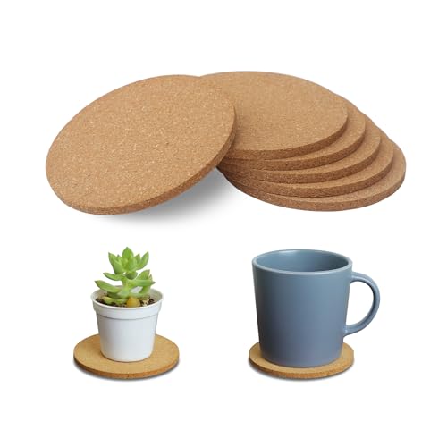 6Pcs Cork Coasters, Tivnhuils 3.9 inch Cork Coaster Desk, Coaster Set for Cup and Plant - size: 6PCS