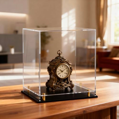 Acrylic Display Case for Collectibles, Dustproof Acrylic Box with Clear Display Elevation & Gold Risers, Large Display Case for Figures Toys Memorabilia, 11" L x 11" W x 14" H - size: 11"L x 11"W x 14"H