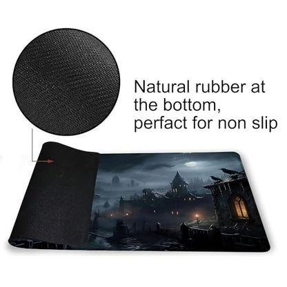 Playmat for MTG Fantasy Castle Magic Play Mat 24x14 Inch Card Game Mat for Magic The Gathering TCG PTCG Playmat with Free Storage Bags Non-Slip Backing and Stitched Edge - color: Fantasy Castle No With Zones