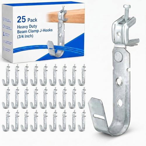 Tandefio 25 Pack Cable Support J Hook with Beam Clamp, Heavy Duty Metal Wire Cable Support J Hook Hangers for Wire Management (3/4 Inch) - size: 3/4 Inch