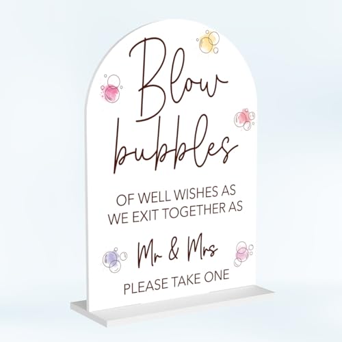 Wedding Bubbles Sign Bubbles for Wedding Send off Reception Decor Acrylic Arch Wedding Bridal Shower Baby Shower Welcome Table Signs for Ceremony and Reception Decor 7 x 5 Inches - color: Blow