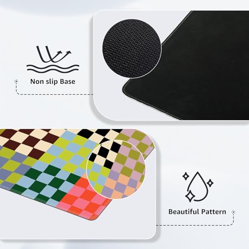 iCasso Checkered Desk Mat, Cute XXL Large Mouse Pad for Desk Cover, Anti-Slip Big Mousepad with Stitched Edges, Keyboard Mat for Computer Desktop Protector (Retro Checkered) - color: A-Retro Checkered