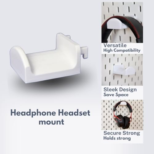 Headphone Holder Compatible with IKEA SKADIS Pegboard Headset Hanger Hook - color: White